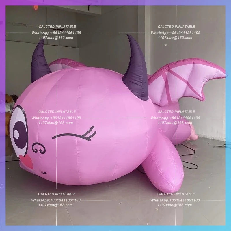 pink fat dragon imp mythical Inflatable cartoon on the floor creature with Wings Halloween bar lighting props shopping mall