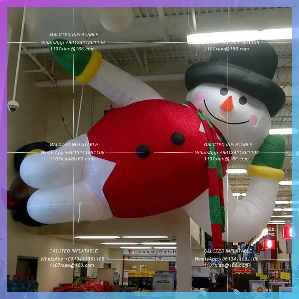 Inflatable Snowman with red coat Christmas Decorations lying 20ft large and Top Hat for event decoration