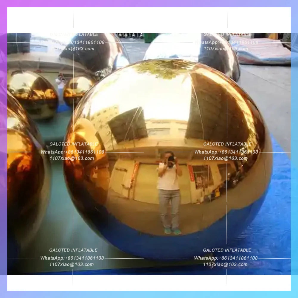 Inflatable Disco Ball Giant Spheres Holographic Gold Inflatable Mirror Ball 50cm Hanging  For Events Show Decoration