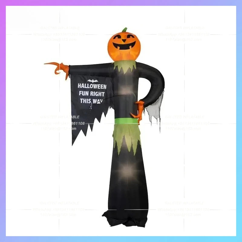 Inflatable Pumpkin Black Cat Ghost Balloons Halloween Decorations  With Lights For Outdoor Toys