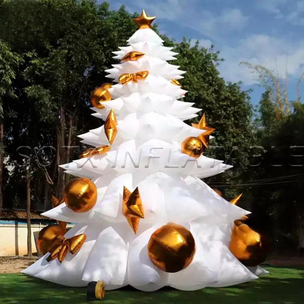 New Year Decoration 30ft Outdoor Giant LED Lighting White Inflatable Christmas Tree Holiday Street Blow UP Toys for Xmas