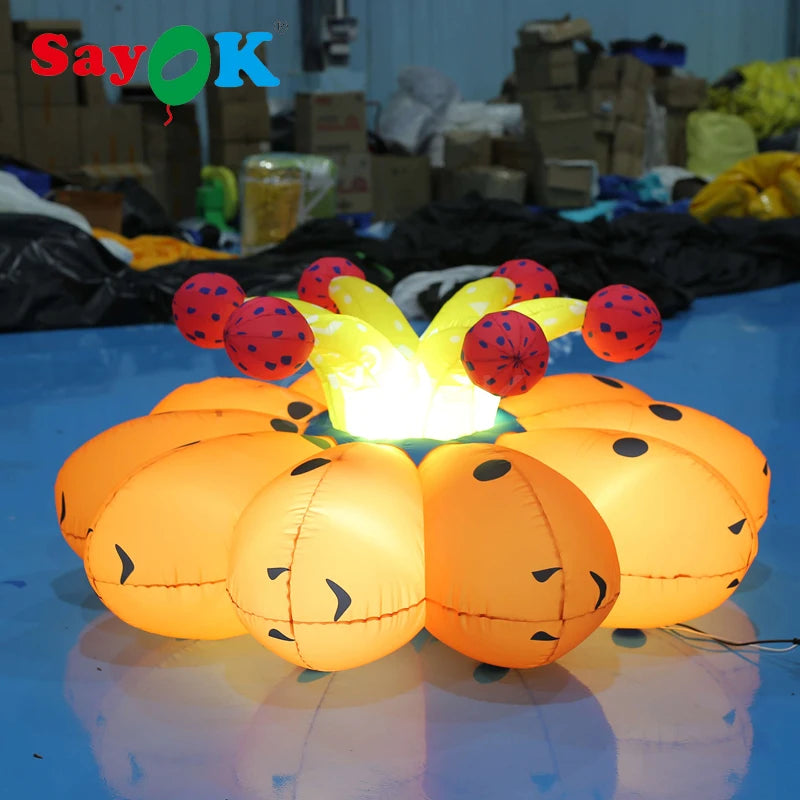 2m Dia Inflatable Flower Bud Lighting Flower with White Lights for Christmas/Halloween/Party Decoration