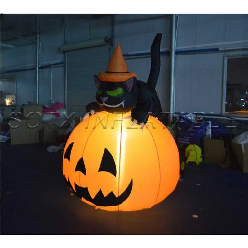 Yard Party Decoration 2m Tall Inflatable Pumpkin Decoration Halloween Pumpkin with Cat Model Ornament for Home Halloween