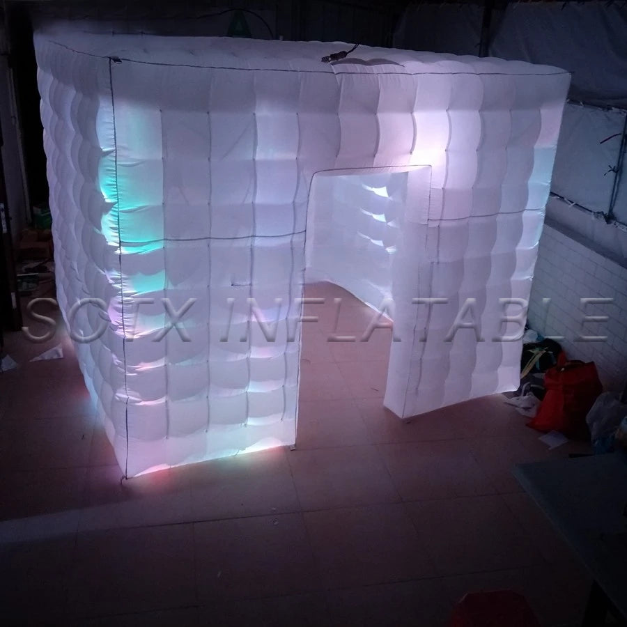Party Event Station White Oxford Fabric Led Lighting Cabin Inflatable Photo Booth Cubic