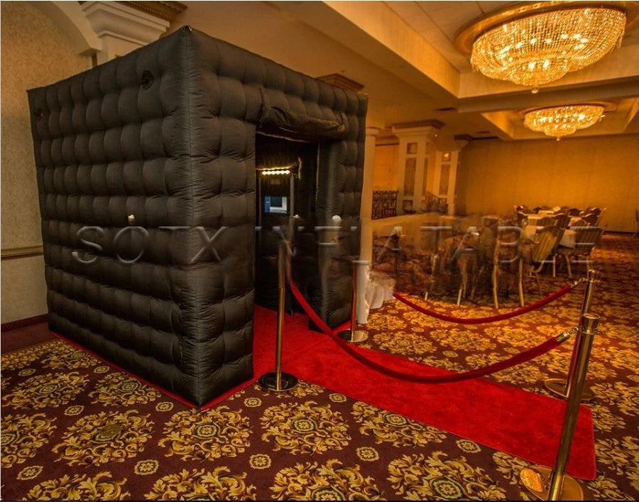 cover for rental and sale 2.4 m square oxford cloth full black cabin CANOPY inflatable photo booth with 2 doors with