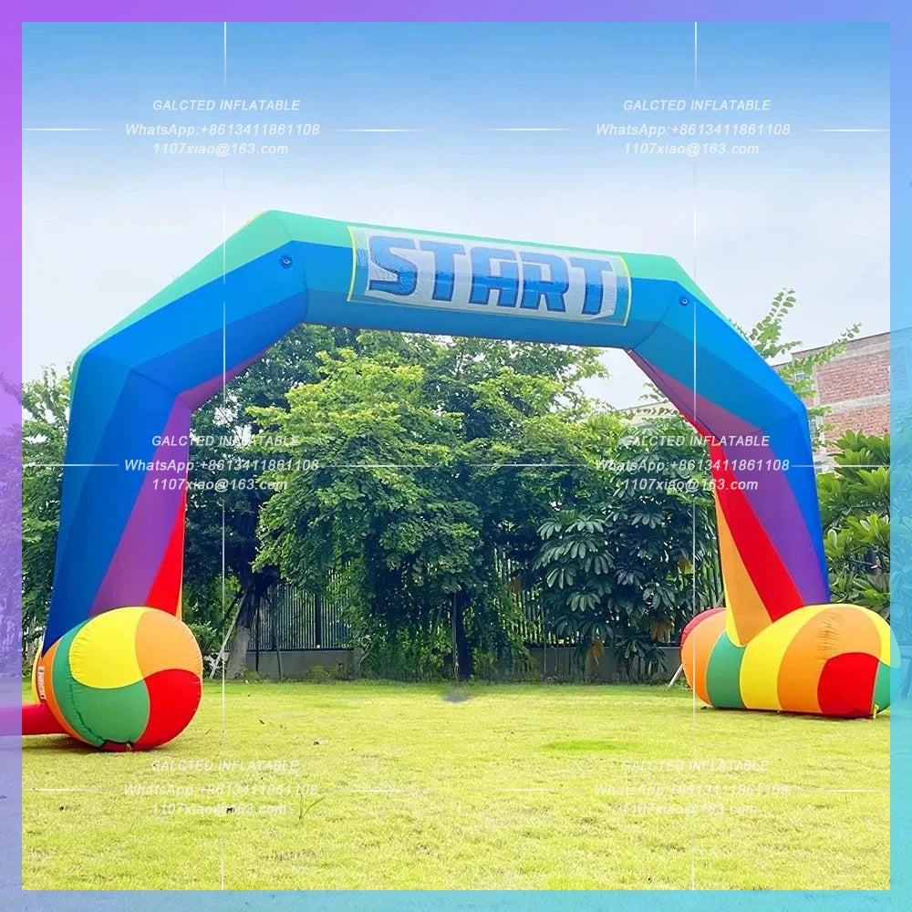 Inflatable Start Finish Line Rainbow Colorful With Replaceable Banner Free Standing Inflatable Race Arch For Outdoor Advertising