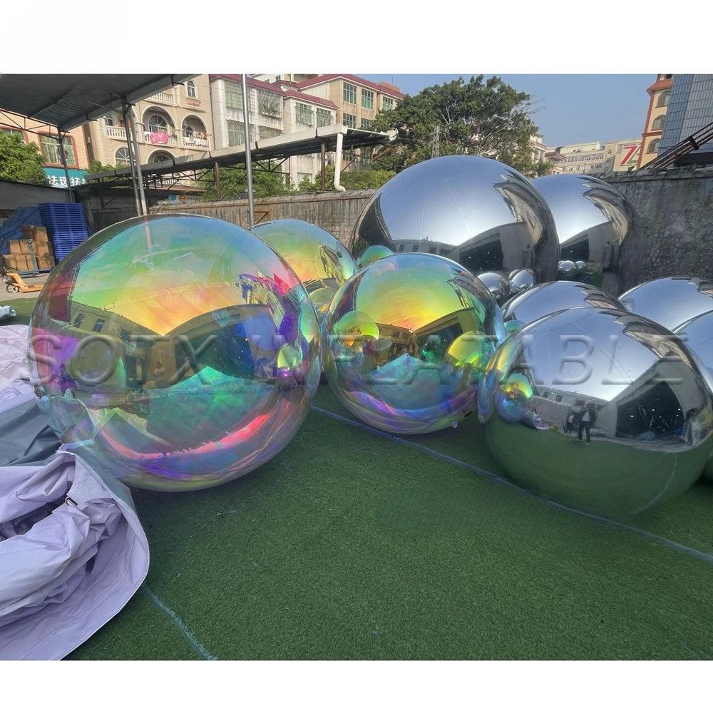 Party Hanging Decoration Iridescent And Silvery Inflatable Mirror Ball Giant Mirror Balloon Disco Sphere For Wedding Nightclub