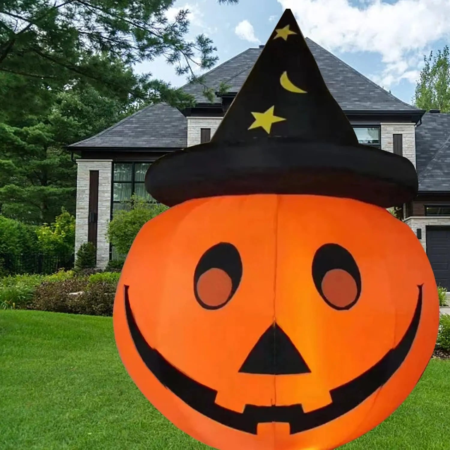 Halloween Inflatables Pumpkins with Witches Hat Outdoor Halloween Decorations with LED for Yard, Garden, Lawn