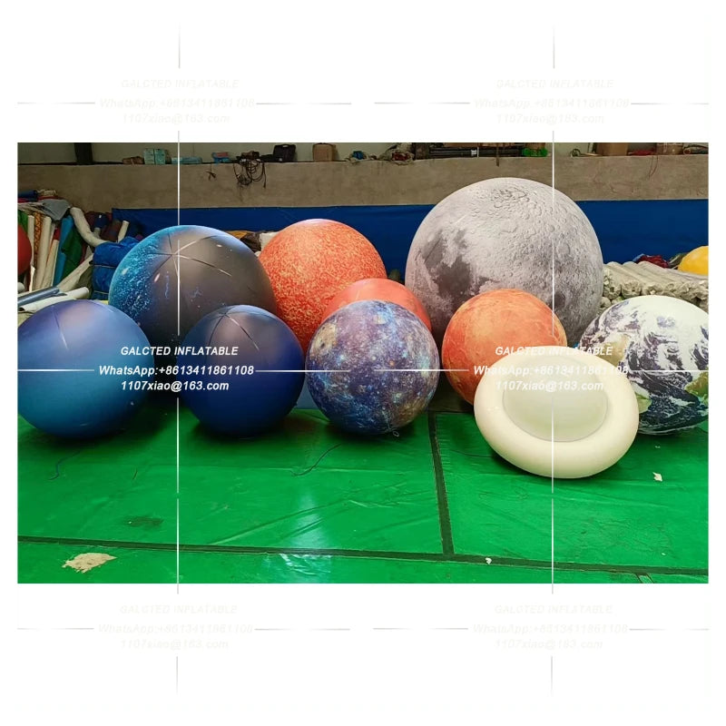 Giant Inflatable Saturn Ball with LED Lights PVC Airtight Planet Balloon Solar System Learning Decoration Hanging or Ground Use