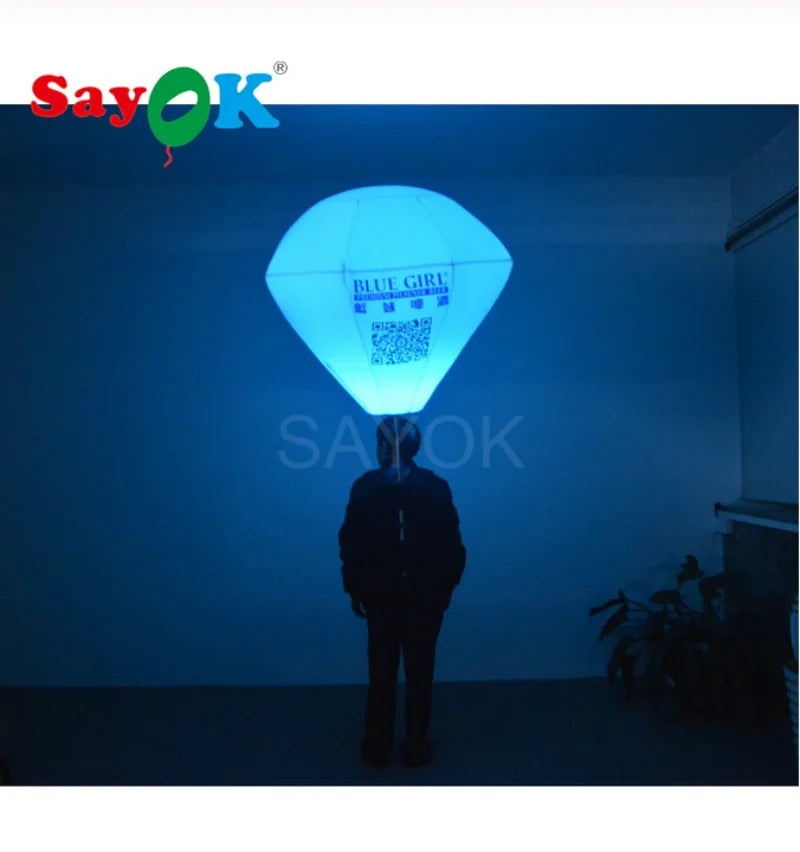 0.8m LED Inflatable Diamond Balloon Walking Inflatable Diamond Backpack Balloon for Advertising Party Show Promotion
