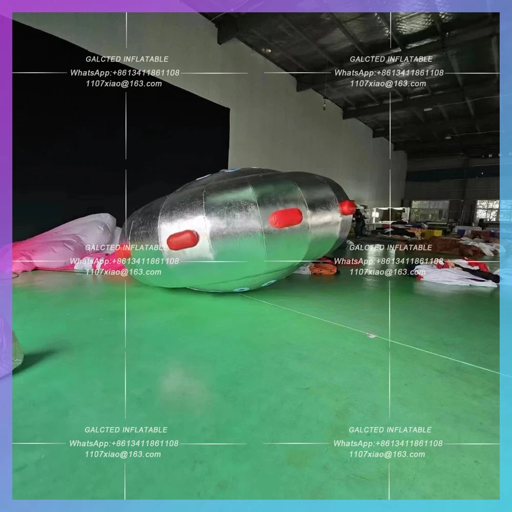 Inflatable UFO Ship Balloon Silver Giant Inflatable UFO Advertising LED Lighted Flying Saucer for Party Event Decoration