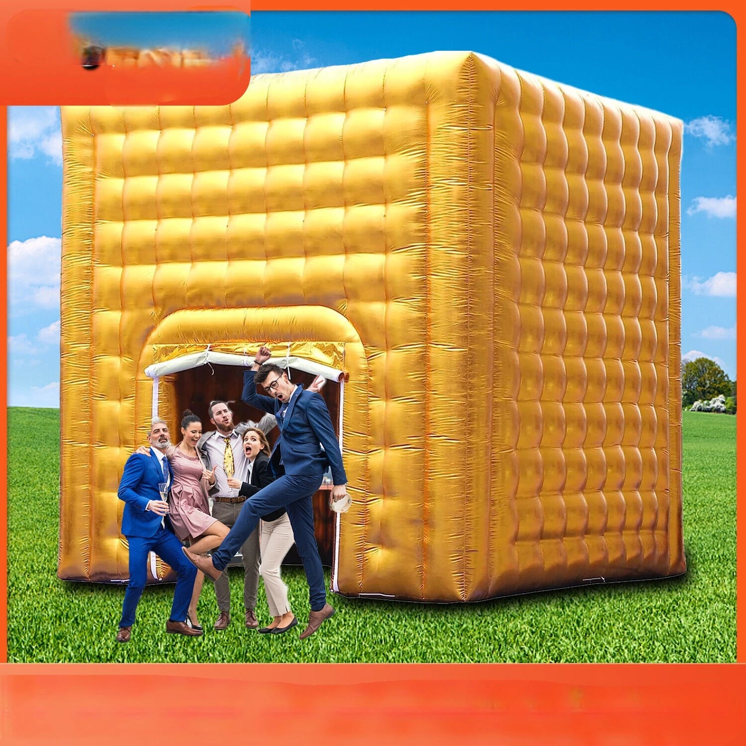 Club Party Event Promotion Gold Inflatable Cube Photo Booth Old-fashioned Inflatable Photo Booth Enclosure Tent for Night