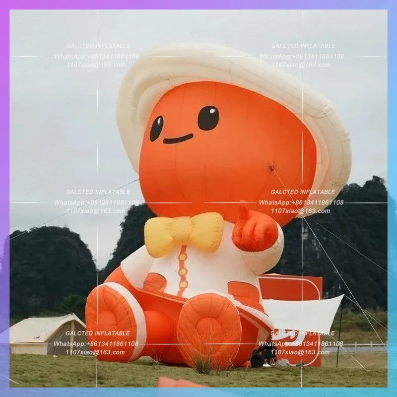 oxford cloth custom logo 4 meter orange inflatable cartoon man hat doll size amusement park advertising