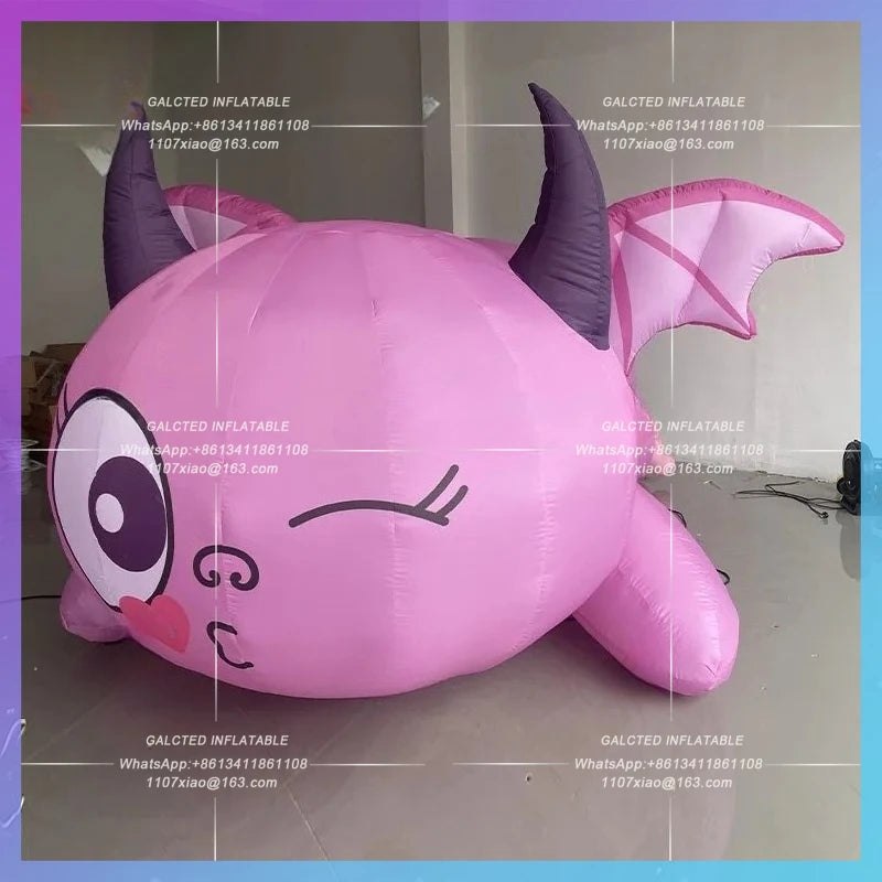 pink fat dragon imp mythical Inflatable cartoon on the floor creature with Wings Halloween bar lighting props shopping mall