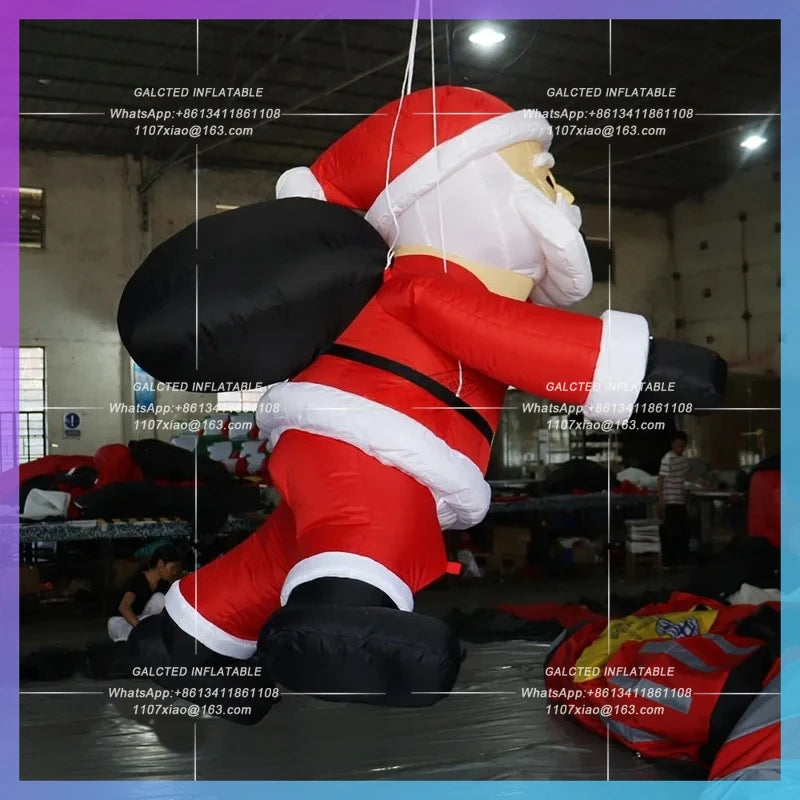 Inflatable Climbing Santa Claus With Black Sack Inflatable Toys 3mH Inflatable Xman For Christmas Event Decoration-Toys