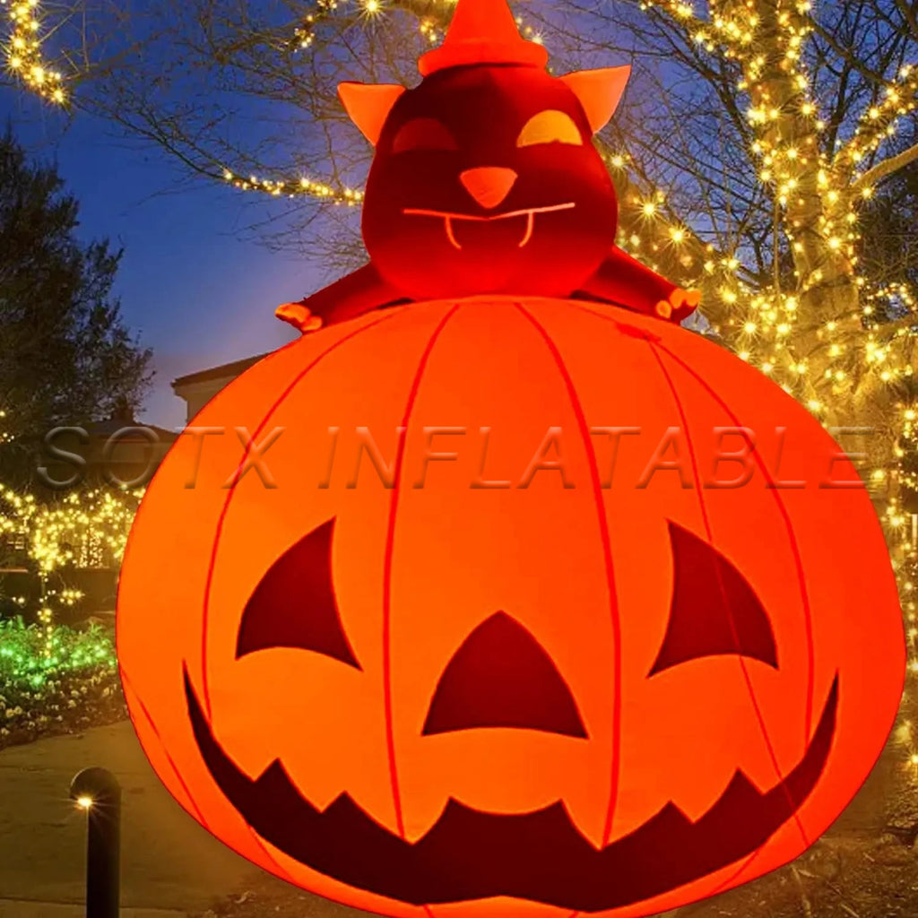 Event Halloween Decoration Giant Halloween Inflatable Pumpkin With Black Cat And Led Lights Large Blow Ups For Community Party