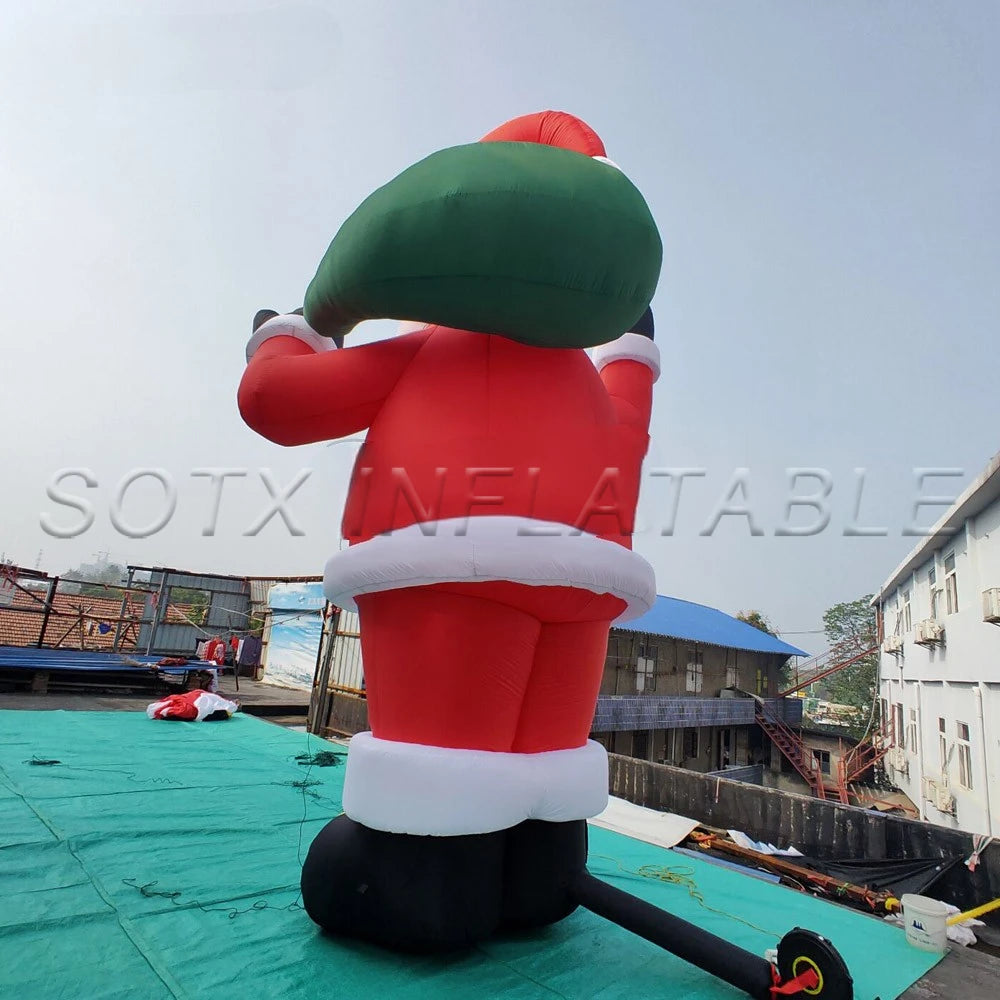 Mall Xmas Decoration Giant 20ft 33ft Outdoor Inflatable Santa Claus Character With LED Lights For Shopping