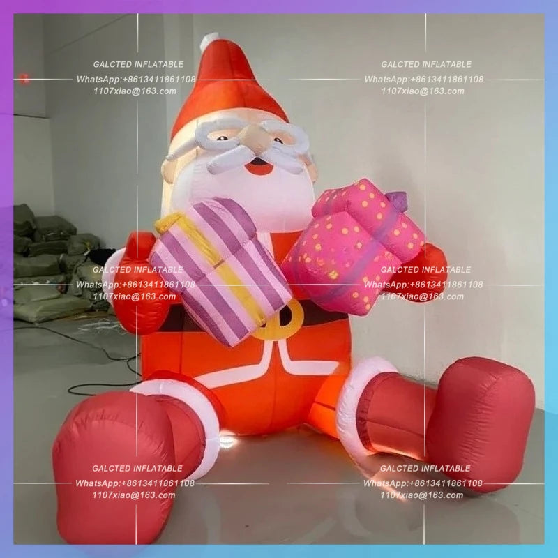 red clothes old man festive cartoon 2025 Christmas inflatable santa claus double gift box man new year home courtyard decoration