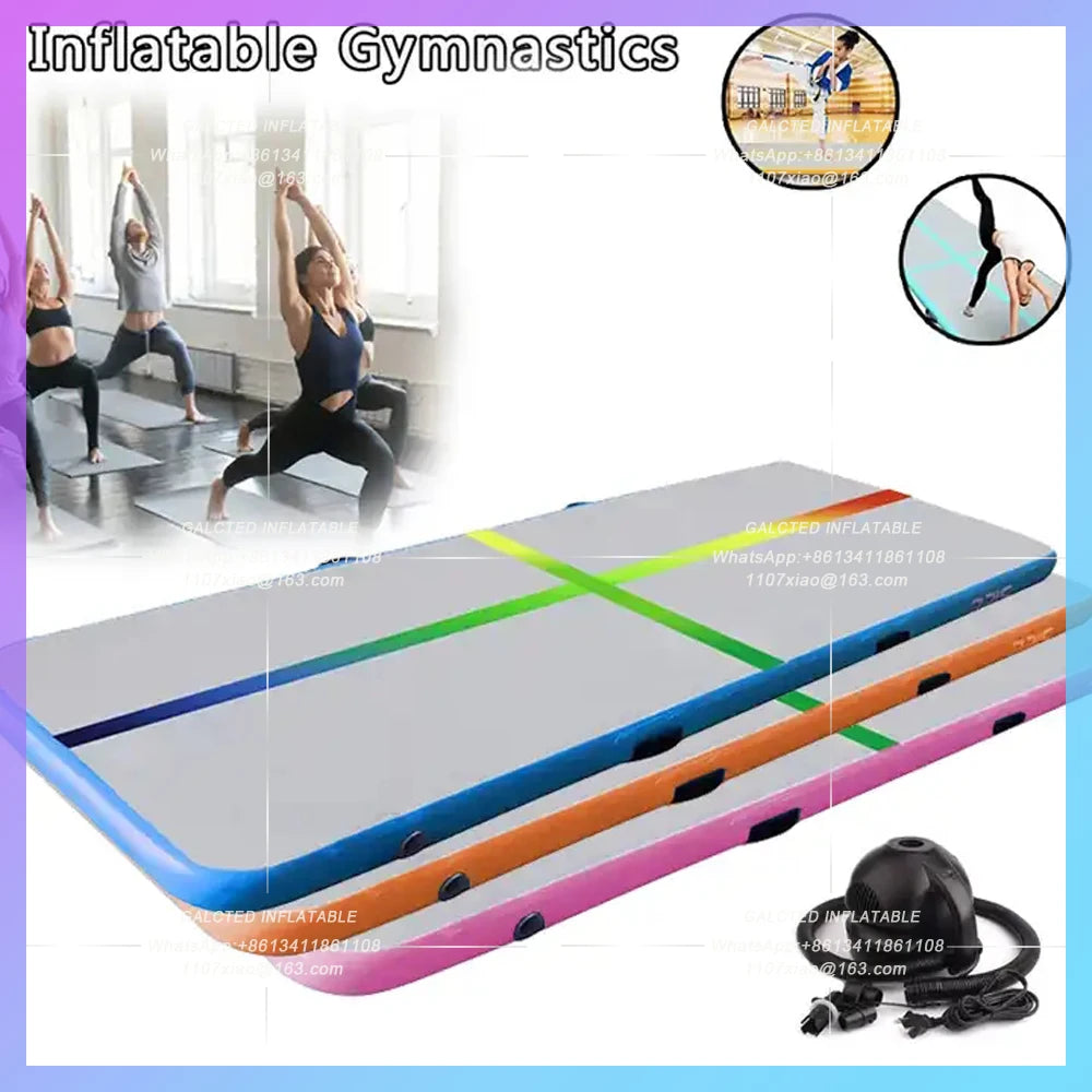 Inflatable Gymnastics Mat Tumbling Gym Mat Durable 1x0.6x0.1m Air Tracks With Colorful Line Indoor Yoga Floor For Training Use