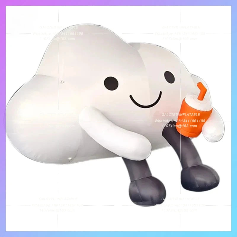 model hand coffee cup milk tea cup Inflatable cartoon sitting on the ground cloud  opening advertisement