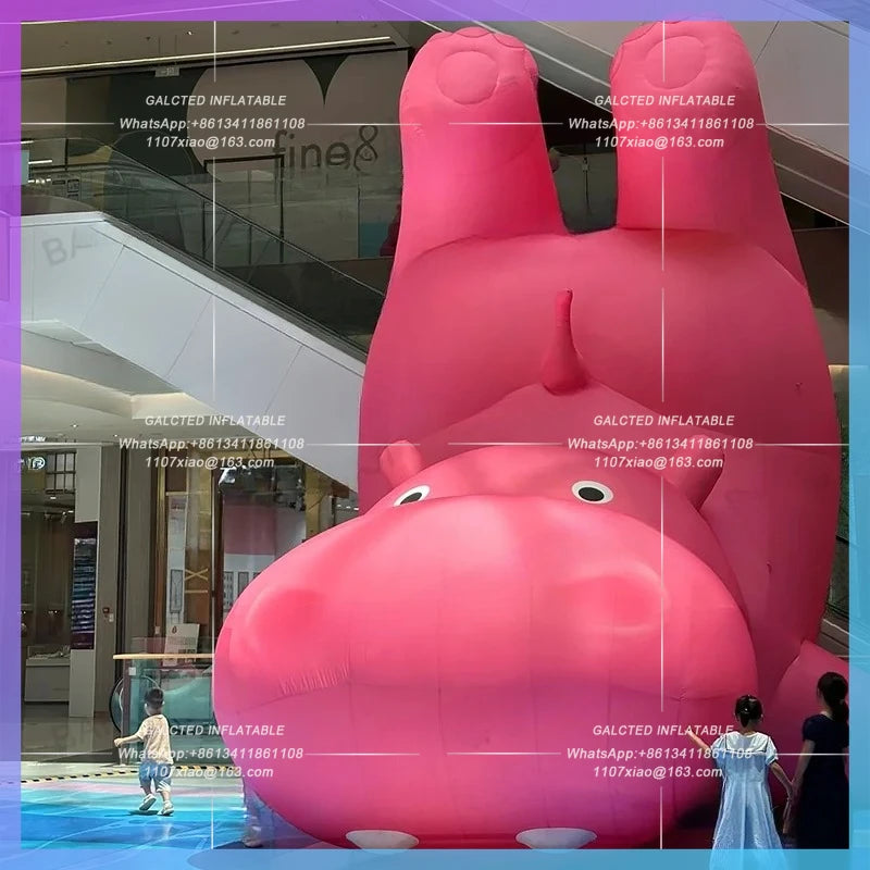 cartoon animal new year festival Giant pink inflatable hippo customize continue power on blower air model activity advertising