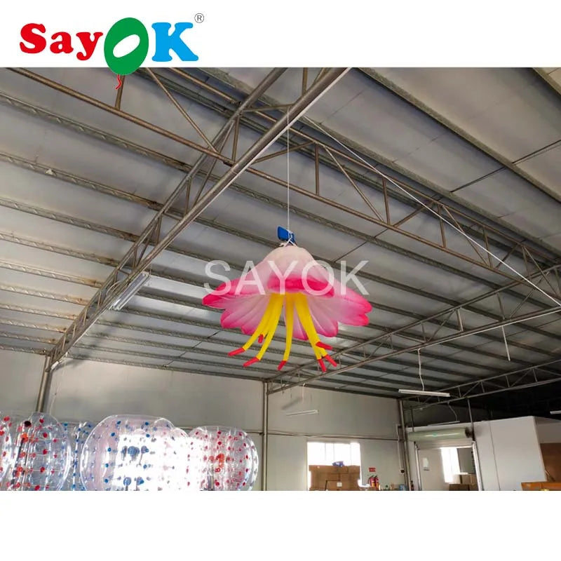 1m/3.28ft Inflatable Hanging Flower with Led Lights for Garden Party Hanging Decorations