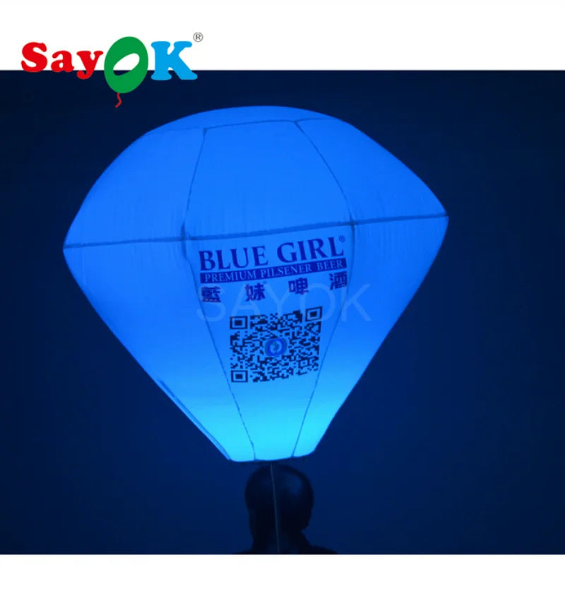 0.8m LED Inflatable Diamond Balloon Walking Inflatable Diamond Backpack Balloon for Advertising Party Show Promotion
