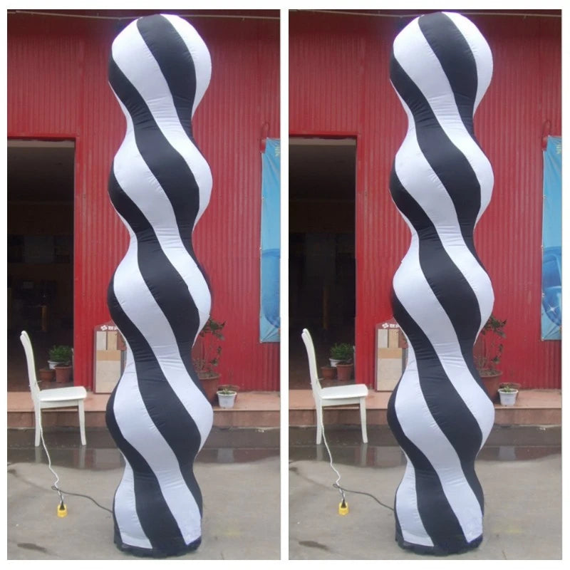 standing decoration Black and white spiral inflatable column for