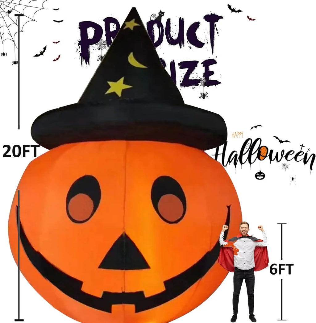 Halloween Inflatables Pumpkins with Witches Hat Outdoor Halloween Decorations with LED for Yard, Garden, Lawn