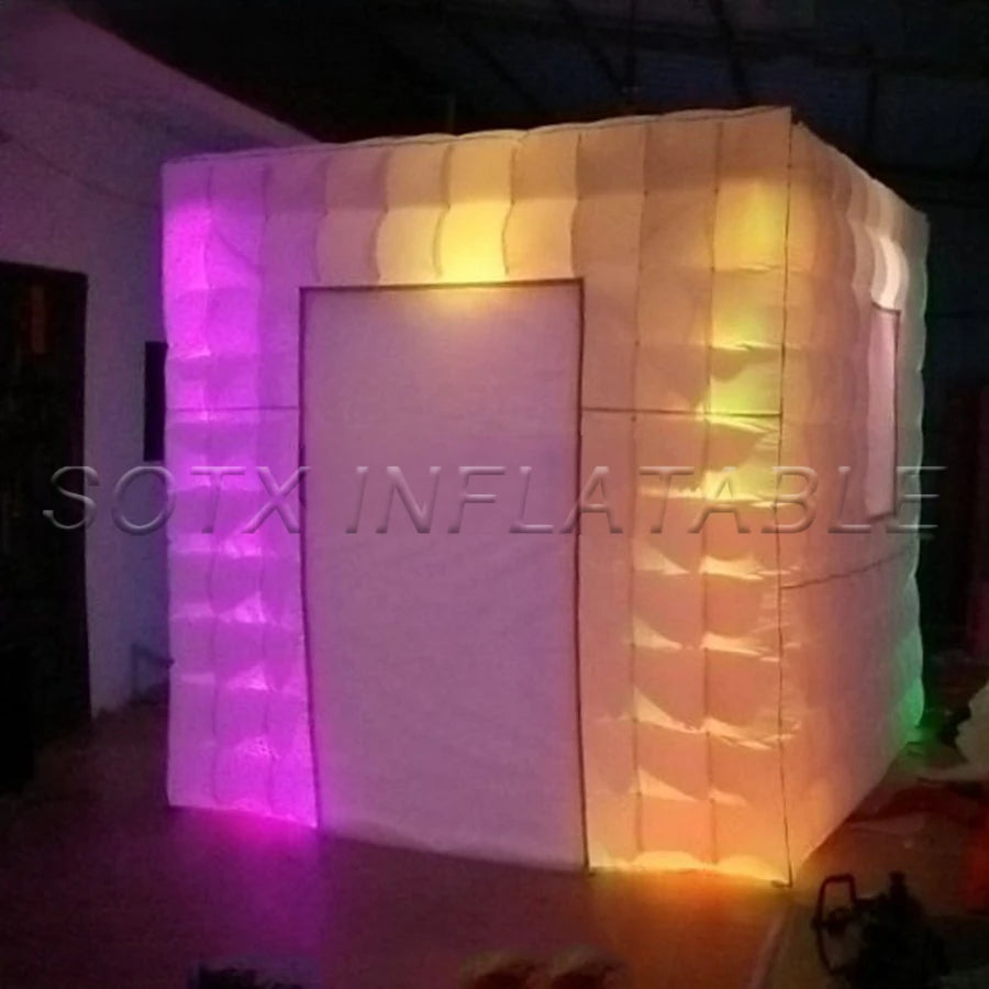 Window for Camera Customized Indoor Outdoor Led RGB Funny Station Inflatable Photo Booth with Curtain Door for Entry and 1
