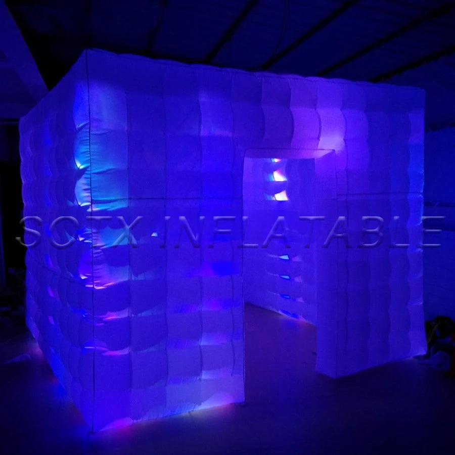 Party Event Station White Oxford Fabric Led Lighting Cabin Inflatable Photo Booth Cubic