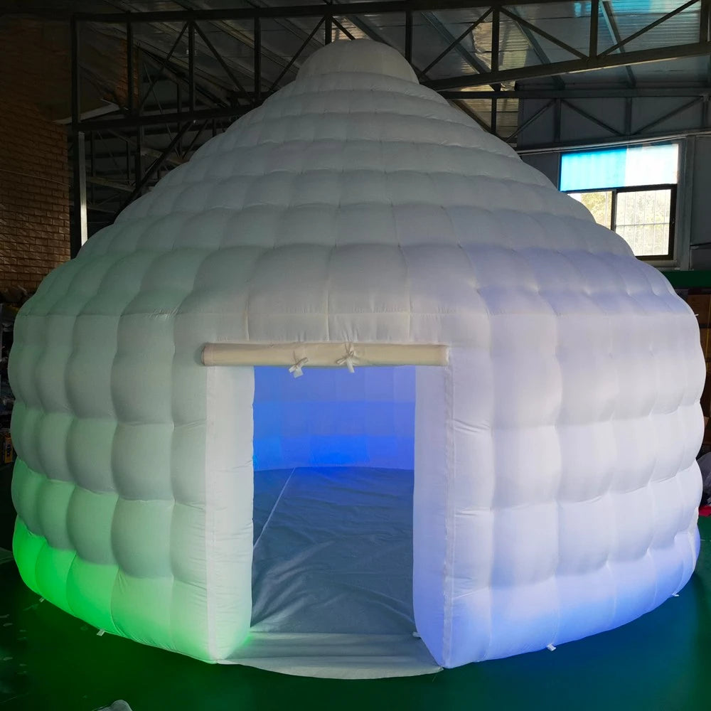House For Outdoor Party 5m16ft Cool Double Layered Inflatable Mongolian Yurt White Dome Bubble Tent With Led Lights Eskimo Igloo
