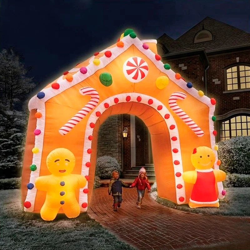 Door Outdoor Decorations Merry Christmas Glowing Inflatable Gingerbread Man Arches With Led Lights Giant Candy Entrance