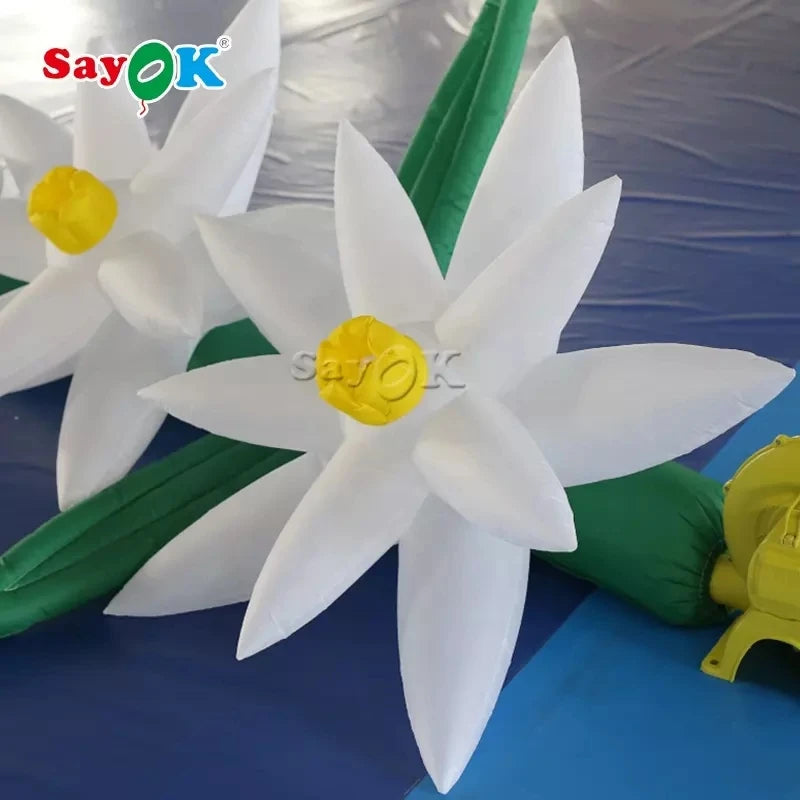 5M Giant Inflatable Lily Flower Chain Decorations Inflatable Flower with Remote Controller Air Blower for Wedding Party