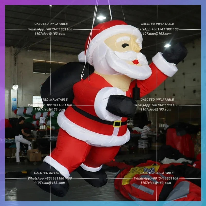 Inflatable Climbing Santa Claus With Black Sack Inflatable Toys 3mH Inflatable Xman For Christmas Event Decoration-Toys
