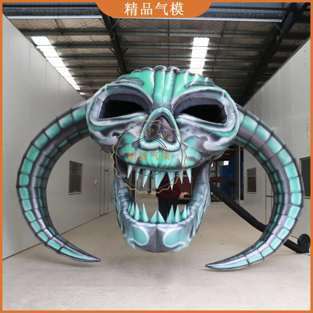Giant Inflatable Skull Clown with Horns - Perfect for Halloween Atmosphere, Bar Decor, and Mall Displays