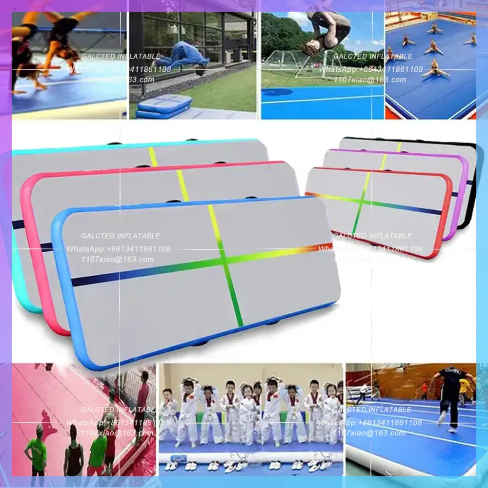 Inflatable Gymnastics Mat Tumbling Gym Mat Durable 1x0.6x0.1m Air Tracks With Colorful Line Indoor Yoga Floor For Training Use