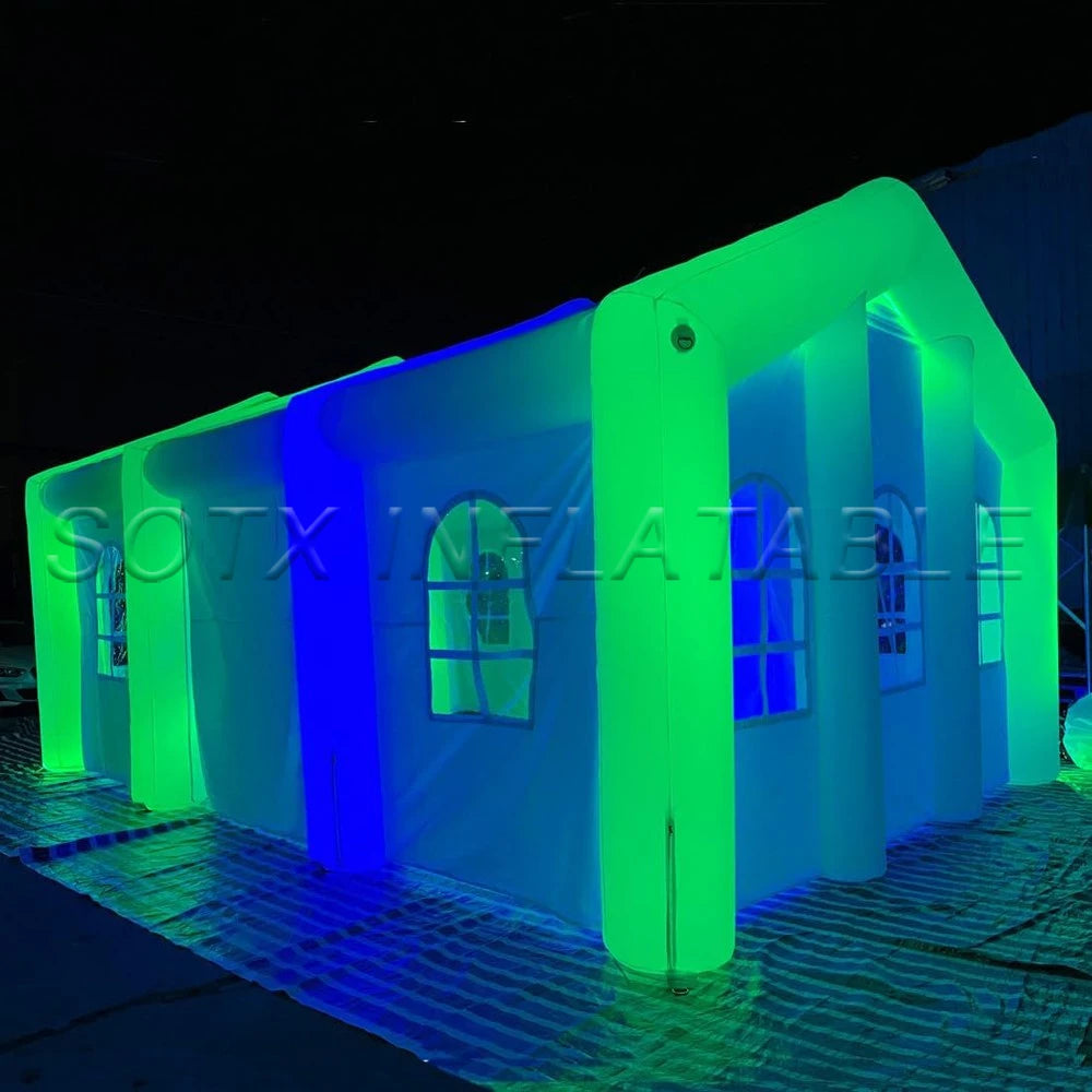 Club Tent For Sale Outdoor White Large Inflatable Wedding Party Tent With LED Lights N Windows Event Air House Marquee Night