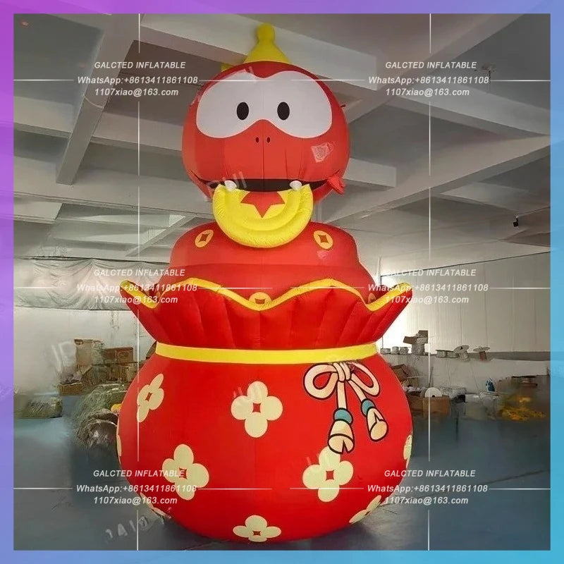 inflatable snake lucky bag red cartoon 2025 customize design inflatable animal gold coin snake chinese year decoration