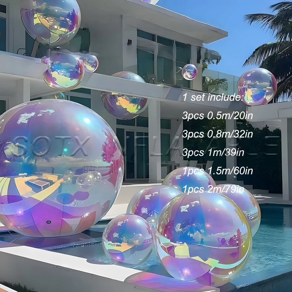 Party DecorationIridescent Silver Inflatable Mirror Ball Set Reusable Mirror Sphere Rainbow Big Shinny Bubble Balloons Hanging