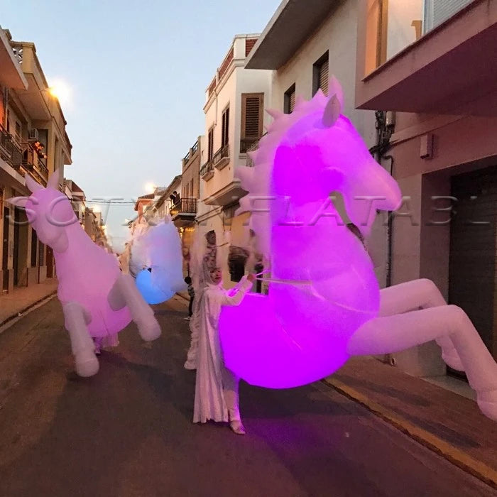 party decoration 4pcs most popular walkable inflatable horse costumes with LED giant animal mascot costume for parade festival