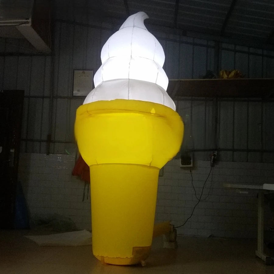Free Air Blower Amazing Inflatable Ice Cream Model With Led Lights For Advertisement With