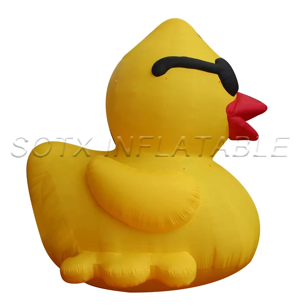 Promotion Decoration 2024 New Arrival 4m High Yellow Giant Inflatable Duck With Sunglasses Led And Blower Rubber Ducks For Beach