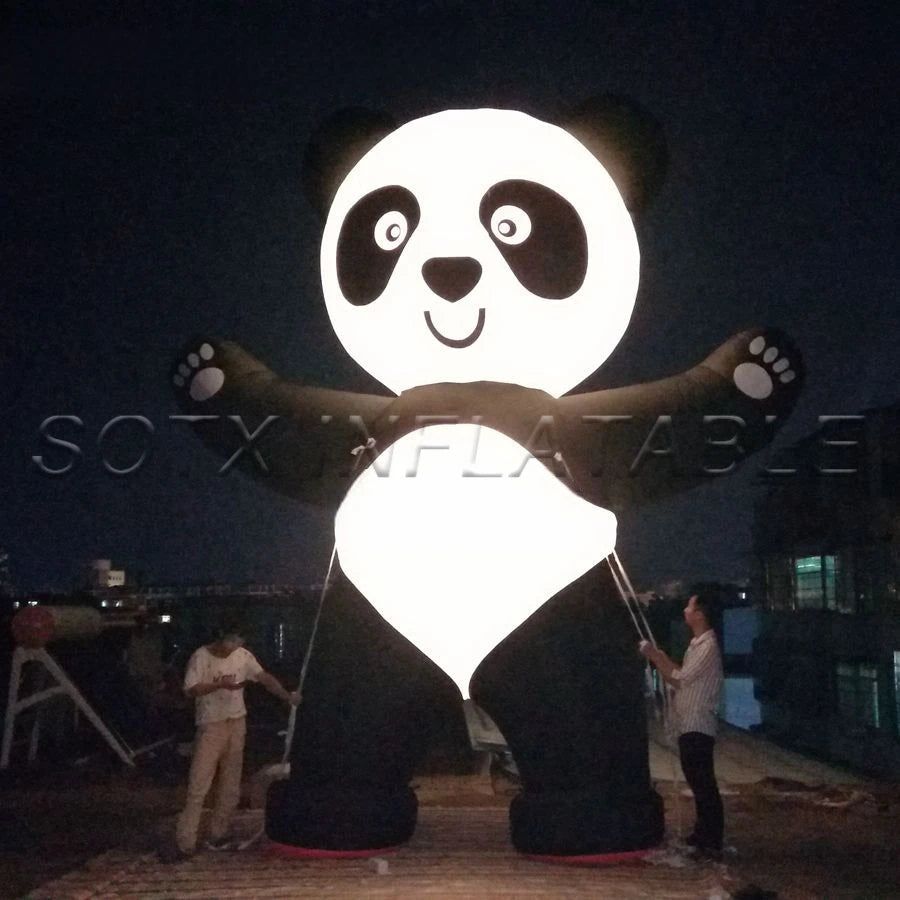 Cartoon For Advertising Outdoor Custom Eyecatching Giant Inflatable Panda With Blower And Led Lights Customized Panda Bear