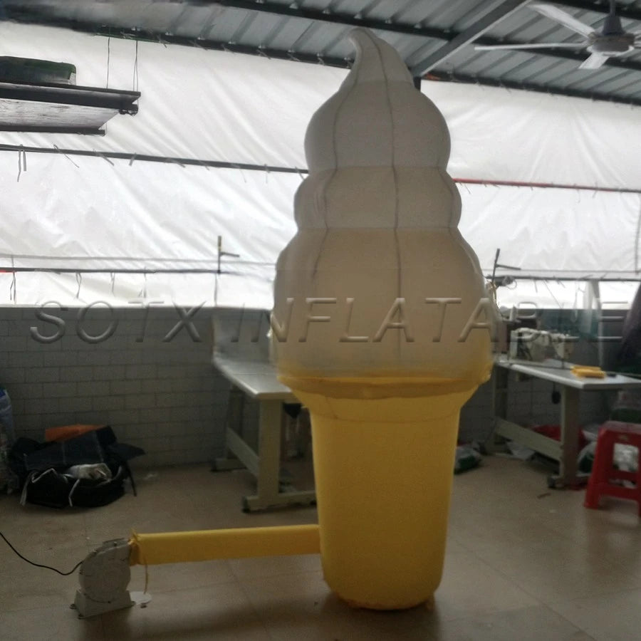 Free Air Blower Amazing Inflatable Ice Cream Model With Led Lights For Advertisement With