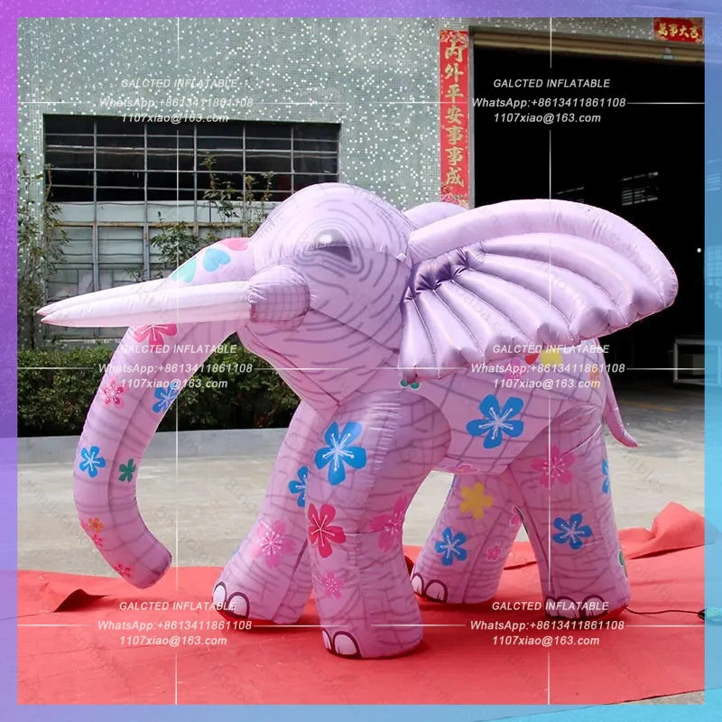 Inflatable Elephant Model Lovely 2.4X2.2X2 Meters for Decoration Customized Blow Up Flower Elephant for Advertising Cartoon Toys