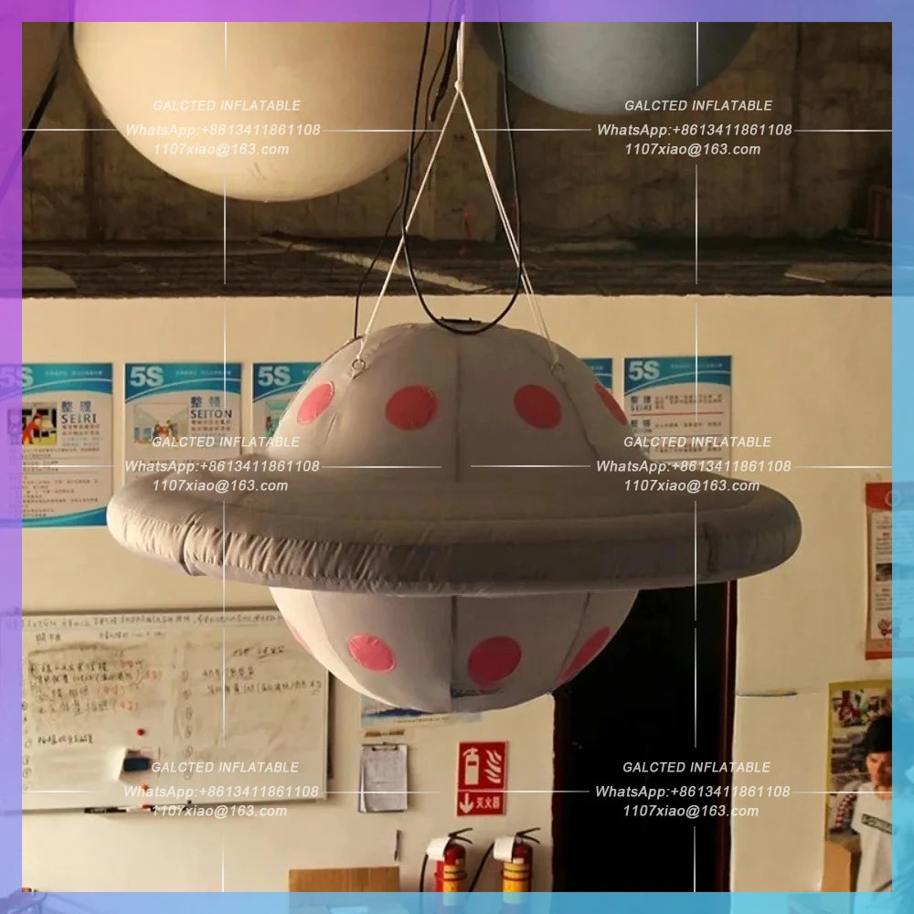 Inflatable UFO with LED Lights Hanging Grey  Inflatable Flying Saucer Alien Spaceship for Party Event Decoration or Advertising