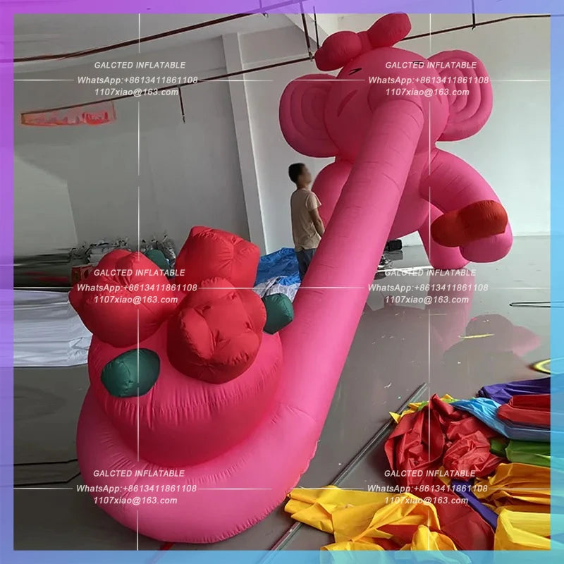 flowers long trunk elephant Inflatable elephant air model romantic pink takeclimb wall roof external facade lighting decoration