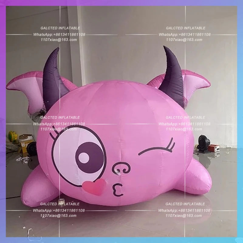 pink fat dragon imp mythical Inflatable cartoon on the floor creature with Wings Halloween bar lighting props shopping mall