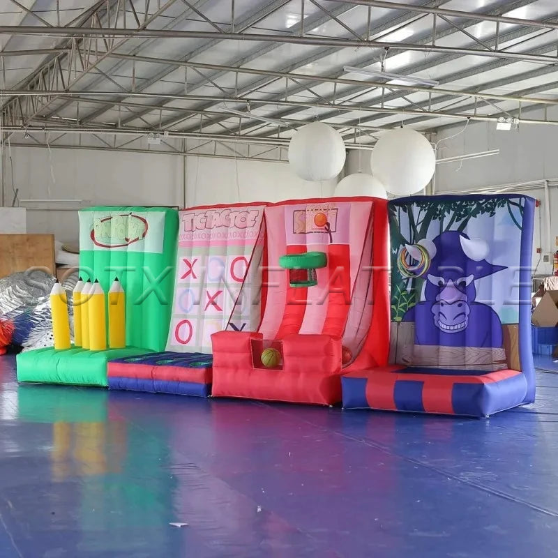 Adults Carnival Sport 4PCS Inflatable Basketball Toy Game Hoop Shooting Set 4 in 1 Inflatable Ring Toss Game for Kids